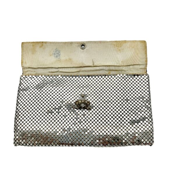 Vintage Purse Silver Mesh 6.5 x 3.5 Clutch Crystal Clasp Whiting & Davis Co - Picture 9 of 10